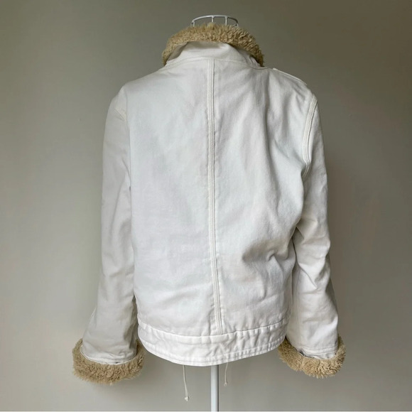 Joe’s denim full zip Sherpa jacket pockets cream ivory cotton size L - Picture 6 of 11